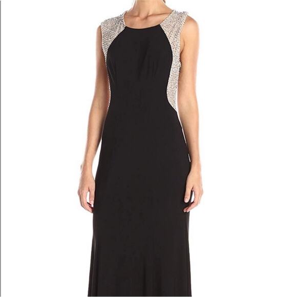 Xscape Black Gold Crystal Embellished Fit and Flare Evening Gown EUC, Size 2 - Picture 1 of 12